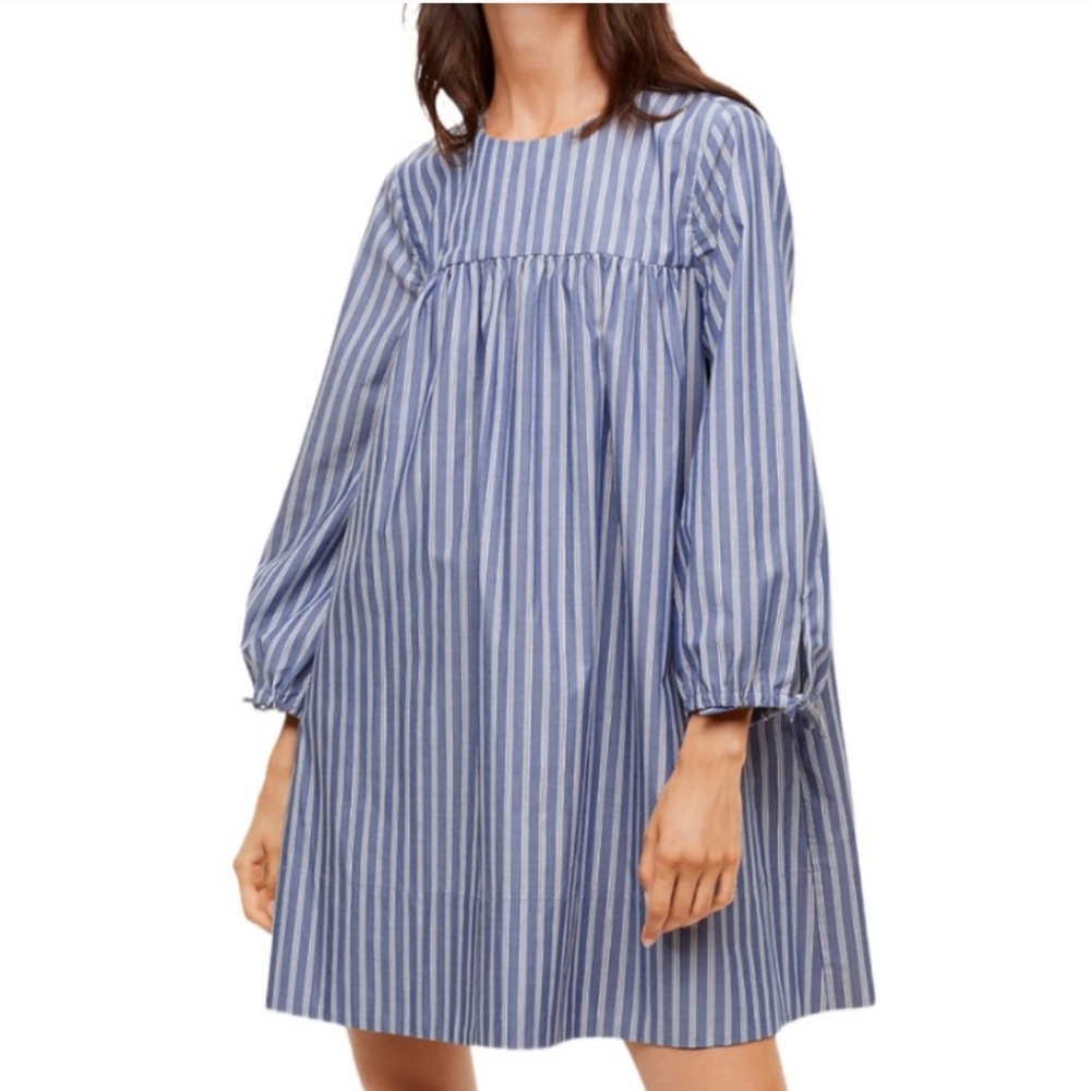 Aritzia Wilfred Le Fou Lessines Poplin Smock Dress Blue Stripe Size XS Oversized - Picture 3 of 14